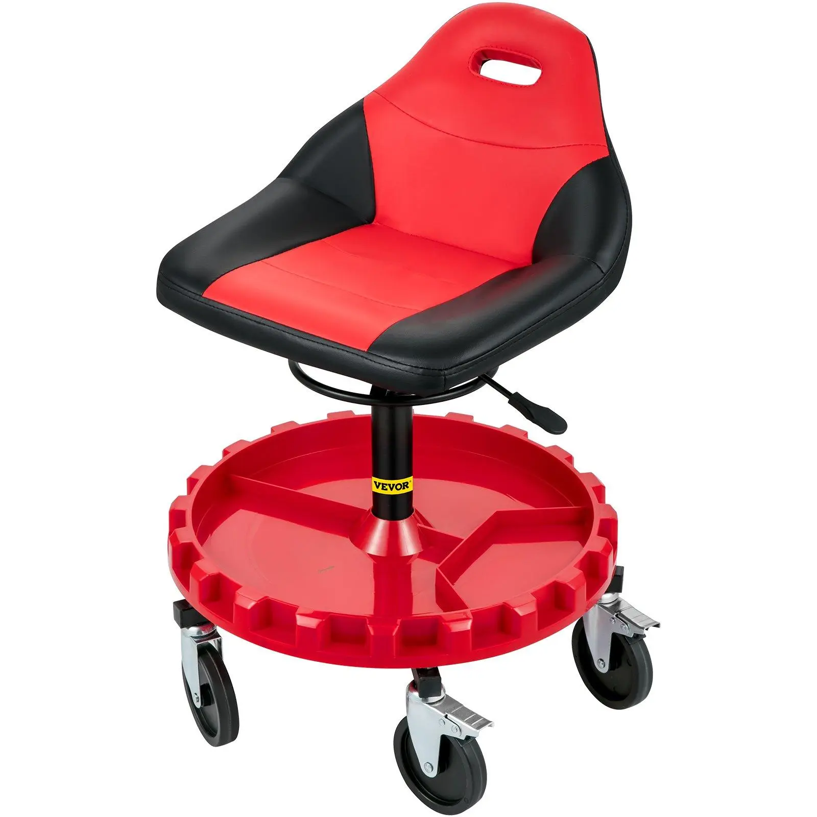 【summerfinds】VEVOR Mobile Mechanic Rolling Gear Seat with Leather & Steel Frame, 300 lbs Capacity, 18"-23" Adjustable Height Pneumatic Stool, Tool Tray, 5" Casters, Automotive Maintenance Tools for Workshop (Father's Day Gift Option), Mechanic Tools