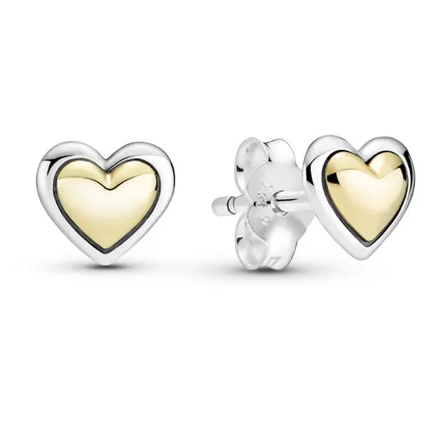 Pandora Domed Golden Heart Stud Earrings 299389C00, Unisex, Dainty Earrings, Earrings Jewelry
