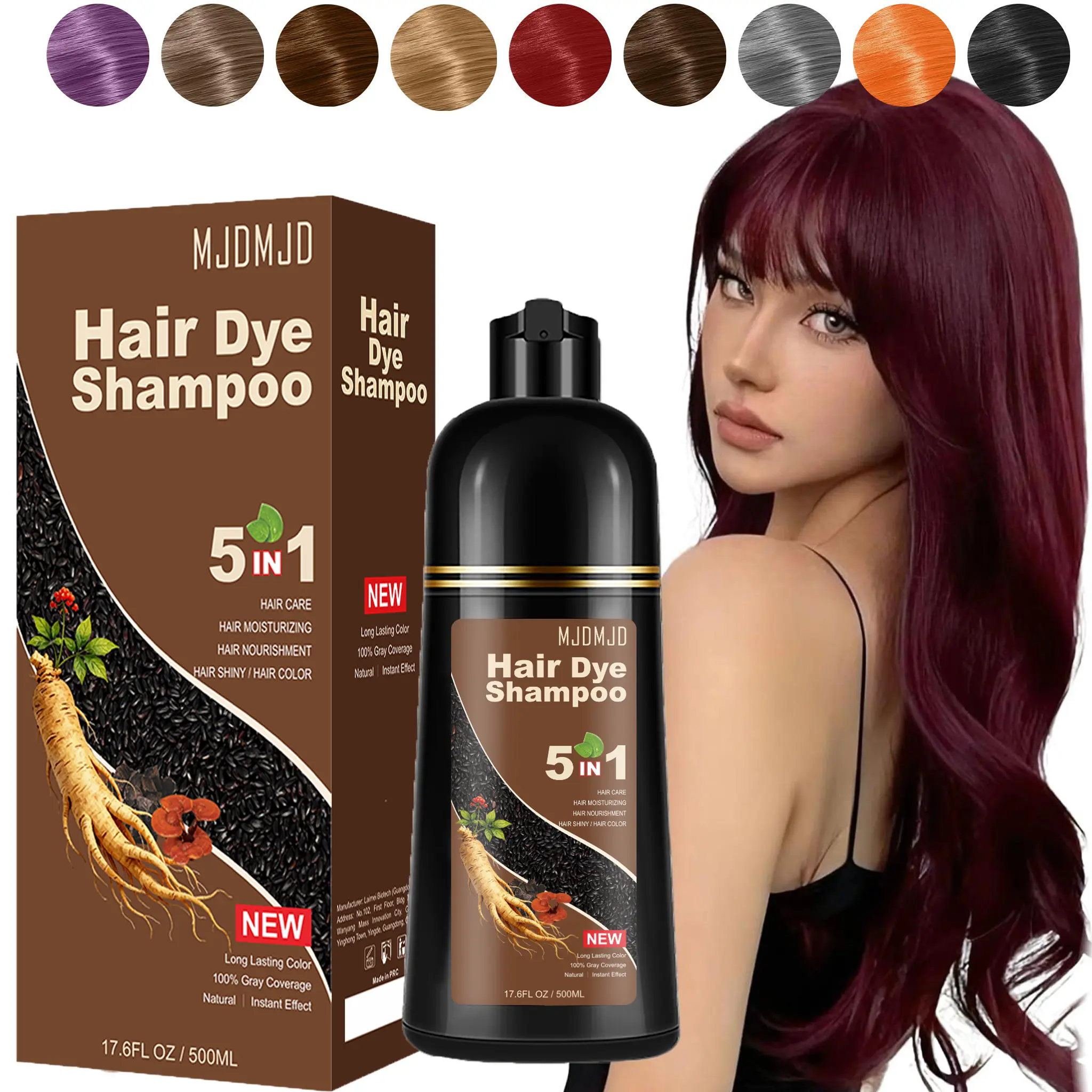 Natural Wine Red Hair Dye Shampoo for Gray Hair, 5-IN-1 Burgundy Hair Dye Shampoo, Red Hair Dye for Men Women Colors in Minutes, Easy to Use, Instant Hair Dye for All Hair Types（Red wine）