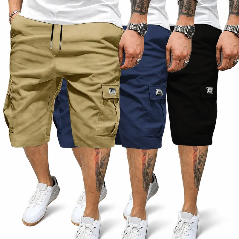 Men’s three-piece shorts set with slant pockets—versatile casual wear suitable for everyday spring and summer wear; his gift, men’s shorts with side pockets.