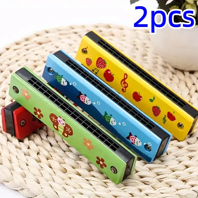 2 Piece Musical Instruments Set, Portable Play16 Wooden Harmonica Gift for Kids & Adults, Perfect Beginner Instrument for Babies, Children, and Parents