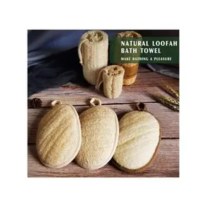 3pc Natural Loofah Sponge– Exfoliating Body Scrubber, Shower Luffa for Women & Men – Beige Bath Cotton