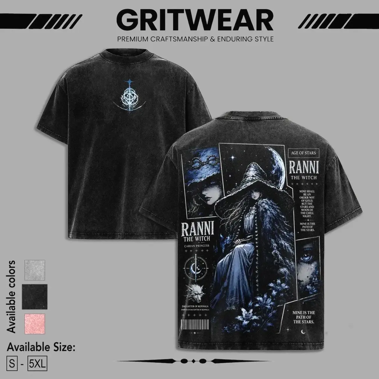 Elden Ring Ranni the Witch Unisex Acid Washed Lightweight Cotton Hoodie T-Shirt, Gift For Game Fan, Streetwear Fabric Fit Top Womenswear Kangaroo Oversized QXH