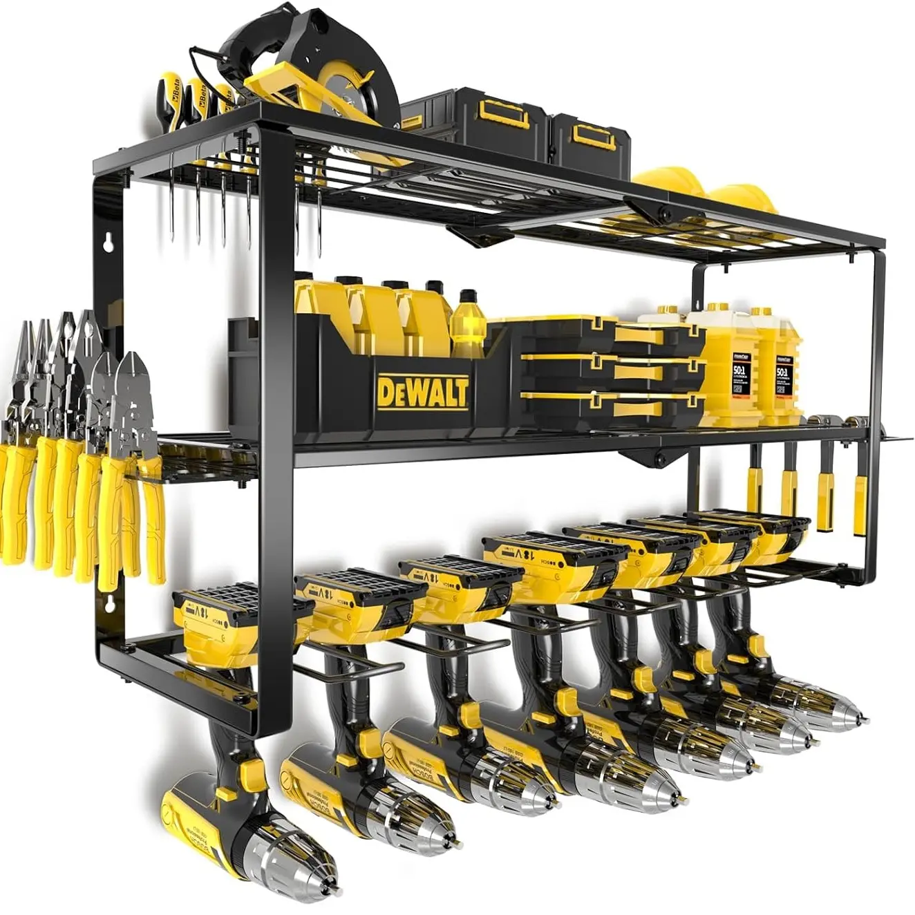 Metal Power Tool Storage Rack – Heavy Duty Drill Holder with Shelf, Wall Mounted Organizer for Workshop, Garage Tool Storage, Construction Tool Organizer tiktokshopspringglowup Yard Tool Rack Yard Tool Rack Yard Tool Rack