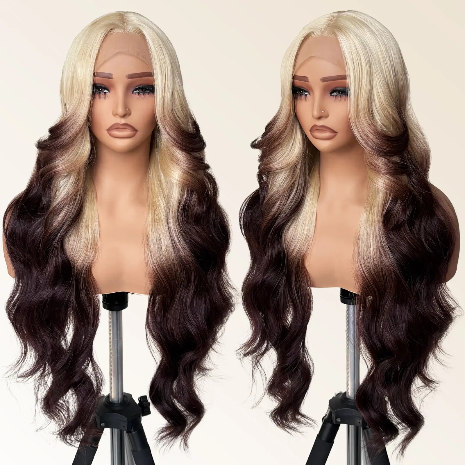 FABÉLLE 30inch Body Wave Long Wavy Lace Wig Glueless Pre-plucked Synthetic Lace Front Wig for women for Daily Party realistic hairline Wig cosplay Wavy Ombre Wig Wavy Wiglet Blonde Body Wave