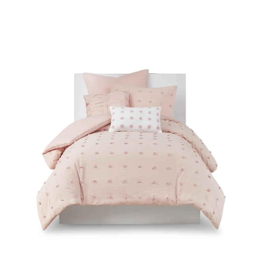 5pcs Cotton Jacquard Comforter Set with Euro Shams and Throw Pillows