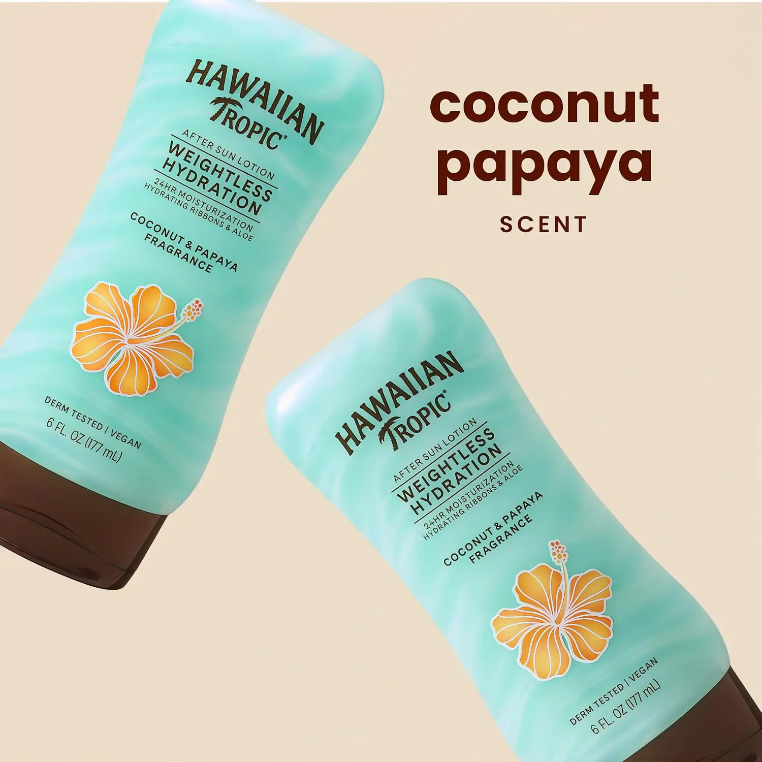 Hawaiian Tropic Weightless Hydration After Sun Lotion with Aloe, 6Fl Oz Twin Pack, Hawaiian Tropic Lotion, Moisturizing Lotion, After Sun Care, After Sun Moisturizer, 6Fl Oz each