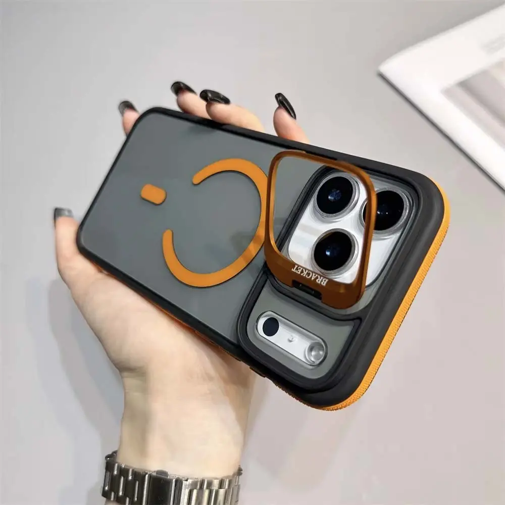 MagSafe Magnetic TPU Silicone Shockproof Phone Case with Integrated Camera Ring Stand, Protective Casing Cover for iPhone 18/17/16/15/14/13/12 Max Plus Pro, Military-Grade Anti-Fall, Non-Yellowing Wireless Charging Black Shell