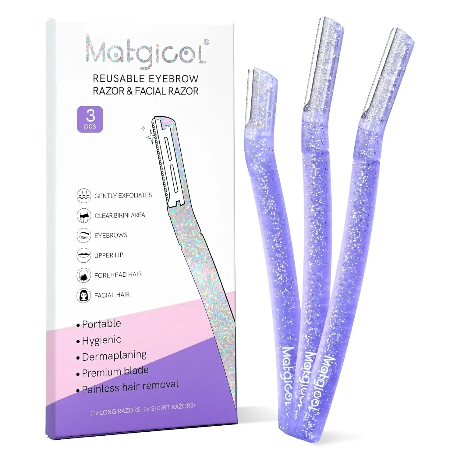 Women's Dermaplaning Razors - 3 Pcs Anti-Cutting Protective Blades, Gentle Face & Eyebrow Hair Removal Shaper with Japanese Blades, Salon-Quality Results at Home for Sensitive Skin, Silky, Eyebrows, Razors For Women, Smooth Skin, Anti-Cutting Tip, Gentle,