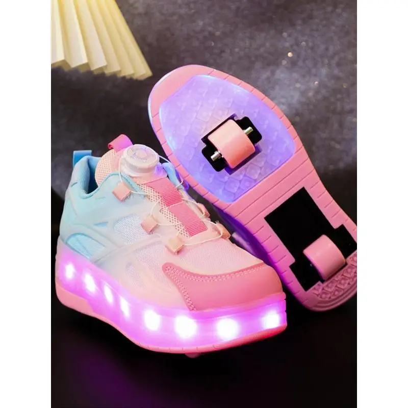 Usb Rechargeable Led Light Up PinkSneakers, High Colorful Roller Skate Shoes Boys & Girls, Luminous Cool Casual Sports Athletic Shoes Daily Life, Travel Essentials