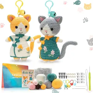 Crochet Kit for Beginners, Crochet Starter Kit with Step-by-Step Video Tutorials, Easy Beginner Crochet Kit for Adults, Crochet Animals Crafts Crochet Kits, Easy Knitting Kit. (Cat)