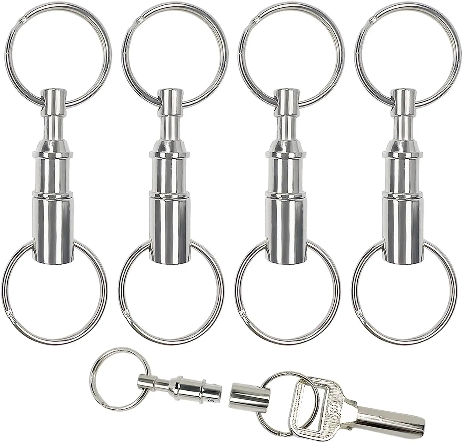 4 Pack Quick Release Keychain Detachable Pull Apart Keychain Dual Pull Apart Key Chain(Silver)