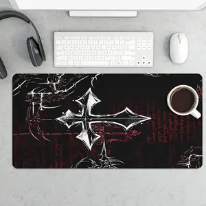 Gothic Death Metal Cross 31.5x15.75 in Extended Desk Mat, Large Gaming Mouse Pad, Non-Slip Base for Office & Gaming Setupe