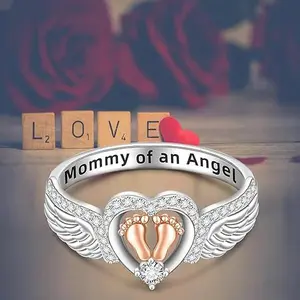 Angel Ring for Baby Mom Fashion Angel Wings Heart Ring Gift