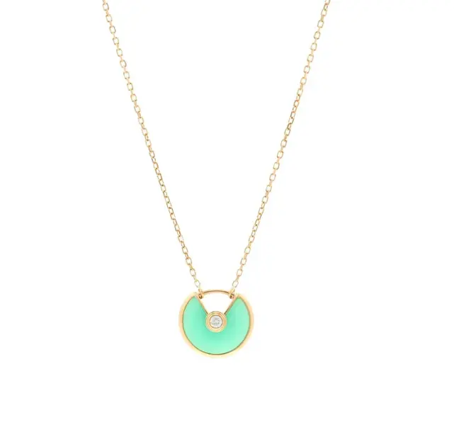 Pre-owned Cartier Amulette De Chrysoprase Pendant Necklace Yellow Gold Chain, Full Set