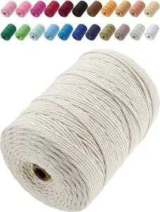 Fray-Free 3mm Soft Craft Cotton Macrame Cord, 328-Yards Natural Colored Textile Supply for Plant Hangers, Wall Hangers