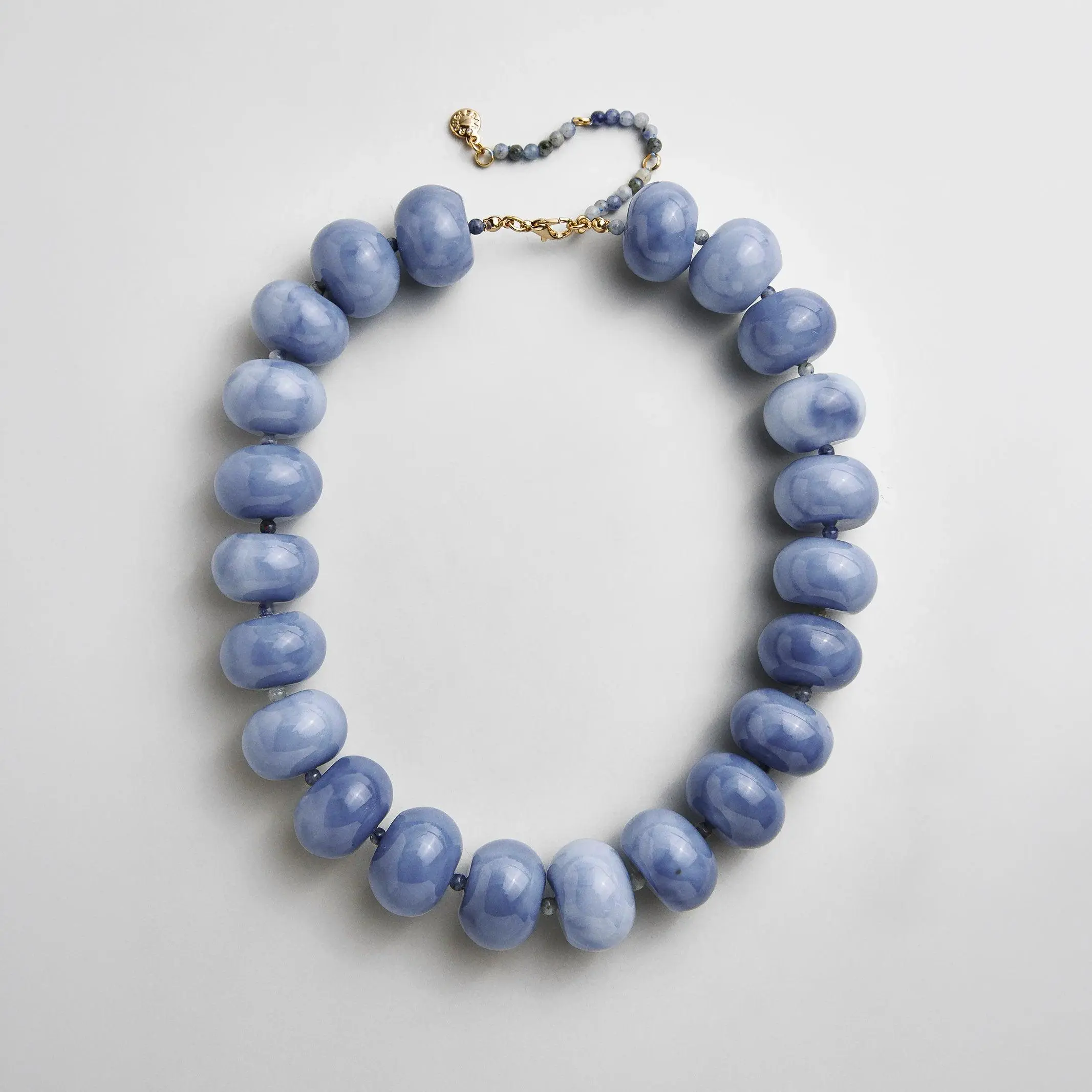 Joan Beaded Gemstone Necklace - Blue Sodalite, Alternating Resin & Stone, Adjustable Length Artificial Gemstone Pendant Necklace