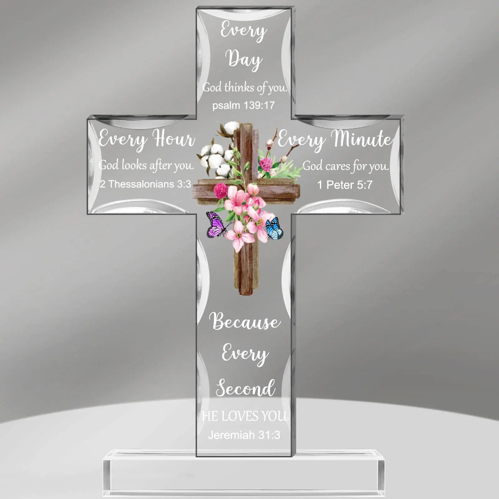 Christian Gift for Women Acrylic Cross Decorative Cross Standing Decor with Bible Verse and  Jesus Catholic Religious Gift for Christian Women Men, Church Prayer Table Decoration, Feast of the Holy Cross Gift