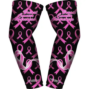 Exxact Sports 1 Pair Compression Arm Sleeves for Men Women, Breathable Baseball Arm Sleeve Football Sleeves Youth Adult - (Breast Cancer)