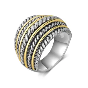 Aprilery Statement Ring for Women – Two-Tone Intertwined Cable Design Vintage Style Cocktail Jewelry