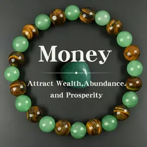 1pc Money Attraction Bracelet with Green Aventurine & Tiger Eye for Wealth & Good Luck, Wealth Manifestation Crystal Bracelet for Birthday, Anniversary, Summer Vacation & Theme Parties Jewelry Gift for Women and Men