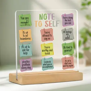 Note To Self Acrylic Plaque Sign with Wooden Base, 1 Count Daily Affirmation Desktop Ornament, Home Decor for Living Room Bedroom Office