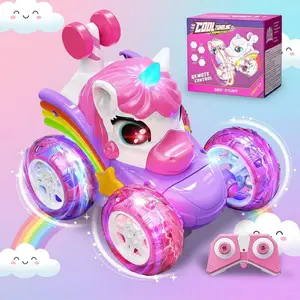 Unicorn Remote Control Stunt Car, Remote Controlled Car, RC Stunt Car for Girls, 360 Degree Rotation, 4wd, 2.4GHz, LED Lights, USB Charging, Ideal Gift for Kids 3-9 Years, No Charging Cable & Screwdriver Included