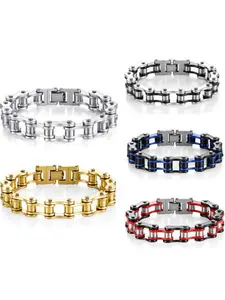 Men's Stainless Steel Trendy Rocker Personality Motorcycle Chain Couple Bracelet, Fashionable Punk Style, Unisex Jewelry Accessory