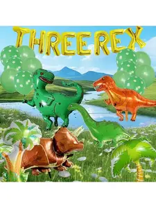 Dinosaur Birthday Party Supplies 16 Inch Letter Balloons Standing 3D Dinosaur Balloon Set for Dinosaur Birthday Decorations Gold Three Tyrannosaurus Rex Balloon Banner