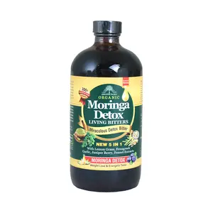Moringa Detox Living Bitters 16oz Liquid for Detoxification with Organic Ingredients and 5 in 1 Blend