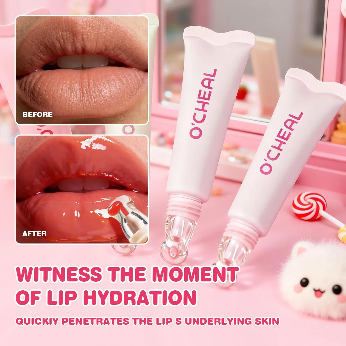 10ML Crystal Glaze Lip Tint Lipgloss, 4 Colors Moisturizing Lip Stain, Hydrating Glossy Watery Mirror Finish, Reduces Fine Lines, Long Lasting Wear, Hydrate, Glowy Lip Gloss, Lippie Gloss