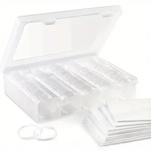 100 pieces of millimeter coin collection round box with one storage box, coin collection crystal round box, transparent coin box, anniversary commemorative coin protection box, Clear Storage Box