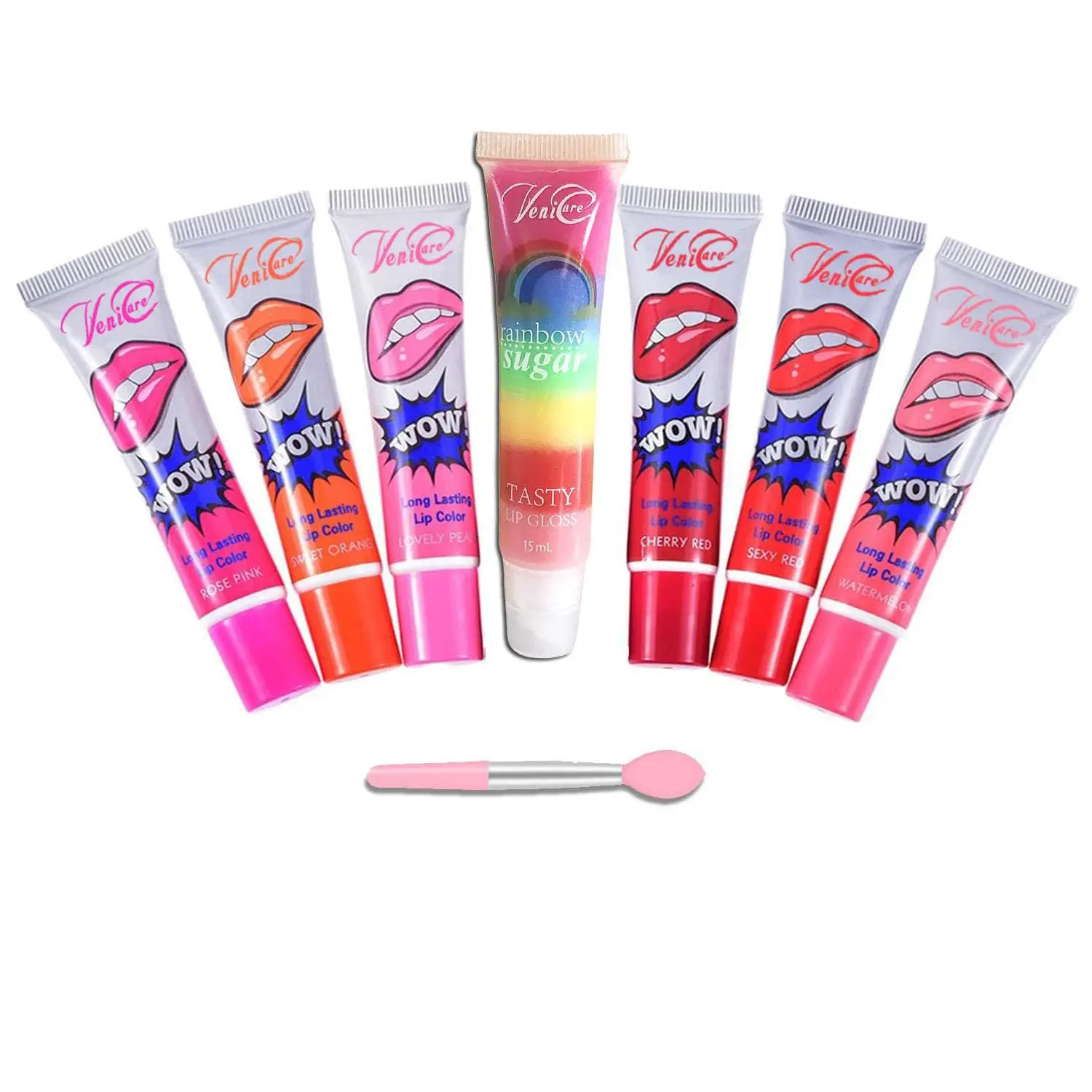 Peel Off Lip Stain Lip Gloss 6 Colors Tattoo Magic Color Tint Long-lasting Waterproof with Free rainbowsugar tasty lip gloss VeniCare Hydrating Long-lasting Lipstick Long Lasting VeniCare