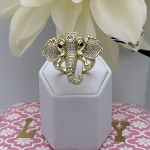14K Laminated High Quality Ring of Elephant with Detailed Design and Sparkling Stones for Elegant Wear
