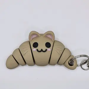Cat Croissant Keychain | Cute Wiggly Fidget Toy - Flexible Dragon Keychain in Mini & Standard Sizes 3D Printed Articulated Design