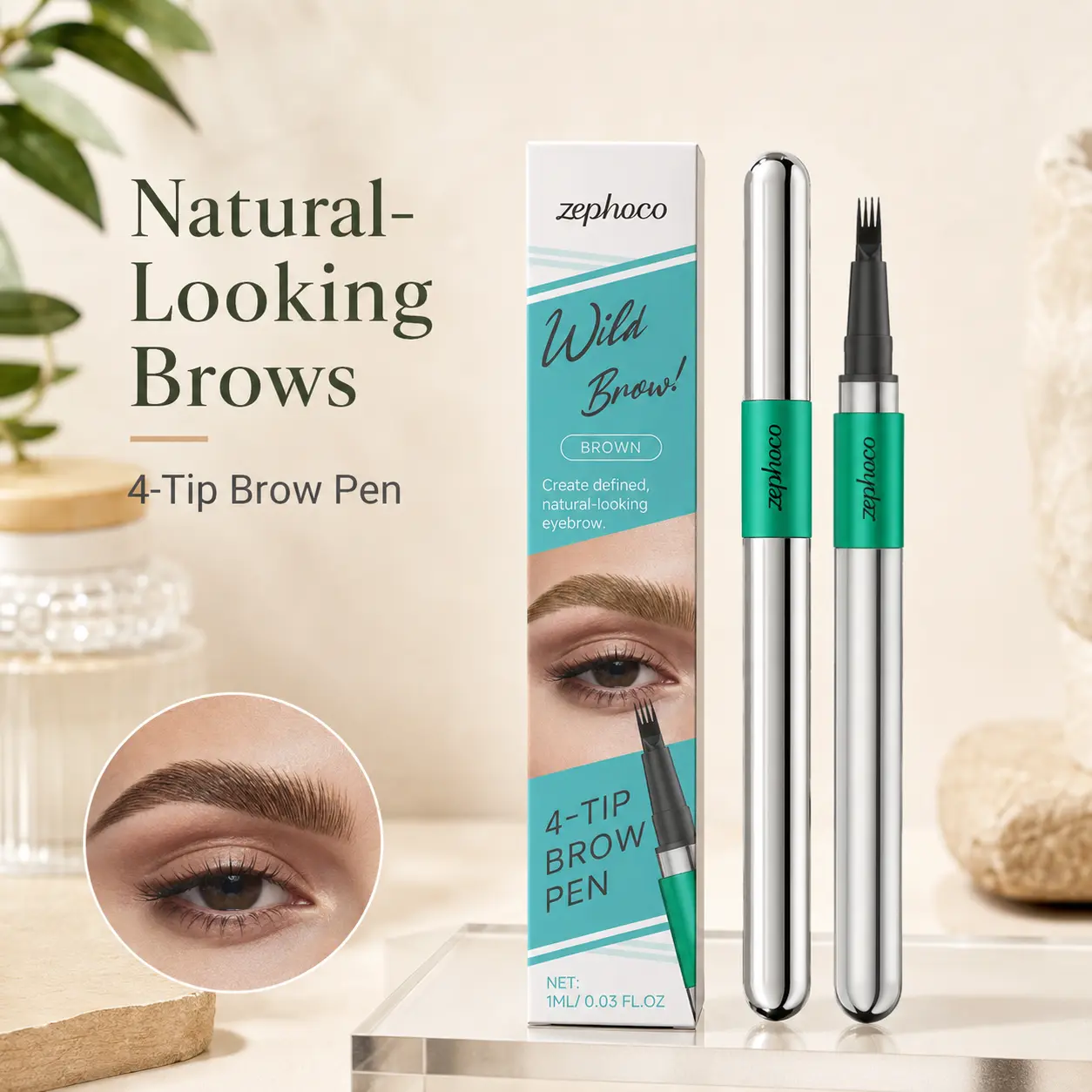 4-Prong Eyebrow Pencil  Natural, Smudge-Proof, Perfect for Beginners Makeup