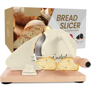 Manual Bread Slicer for Homemade Sourdough Bread, Add Metal Rails, Hand Crank Bread Slicer Machine with Scale Line and Suction Cup, Stainless Steel  Bread  Adjustable Thickness (Cream)