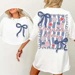 American Honey Coquette Land of the Free Shirt, Preppy 4th of July Girly Memorial Day Tee, Vintage USA Independence Day Gift