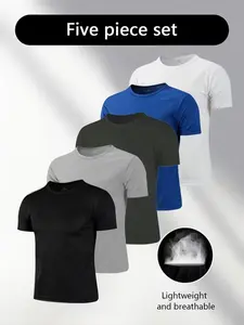 Men's Lightweight Breathable Short Sleeve T-Shirt Set, Sporty Round Neck, Casual Comfort Fit, Ideal for Sports & Daily Wear, All-Season Versatile Clothing