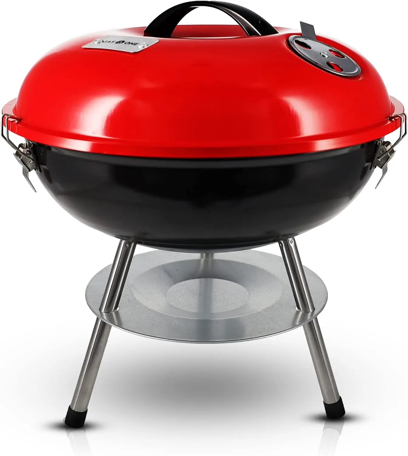 14-Inch Portable Charcoal Grill with 3-Point Locking Lid & Dual Venting System – Compact BBQ for Backyard, Camping, Boat, or Tailgating.