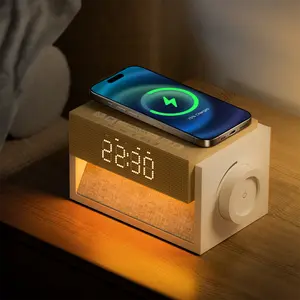 Sleep White Noise Alarm Clock with Wireless Charging 20 Sounds Dual Alarm Snooze Dimmable Display Knob Control for Bedroom Perfect Sleep Gifts