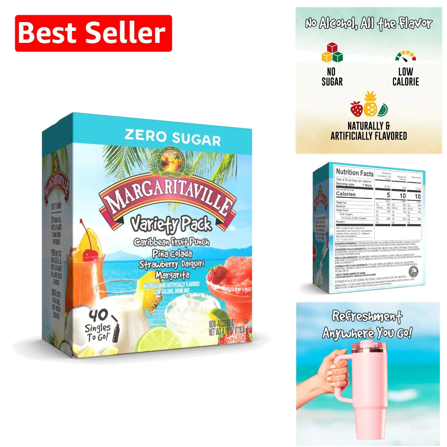 Margaritaville Singles to Go Variety Pack - 40 Flavor Sticks for Refreshing H...
