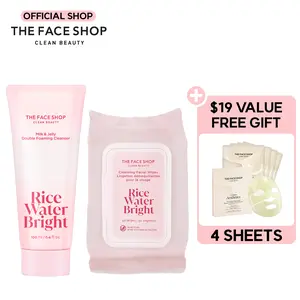 [THE FACE SHOP] Milk & Jelly Double Cleanser Bundles | 2-in-1 Foaming Facial Cleanser with Squalane, Panthenol & Hyaluronic Acid | Removes Sunscreen & Daily Makeup, Deep Pore Cleansing for Glass-Skin Glow | Korean Skincare