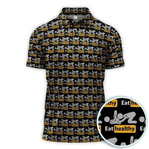 Funny Eat Healthy Burger & Fries Polo Shirt for Men | Breathable Casual Golf Polo | Food Lover Gift