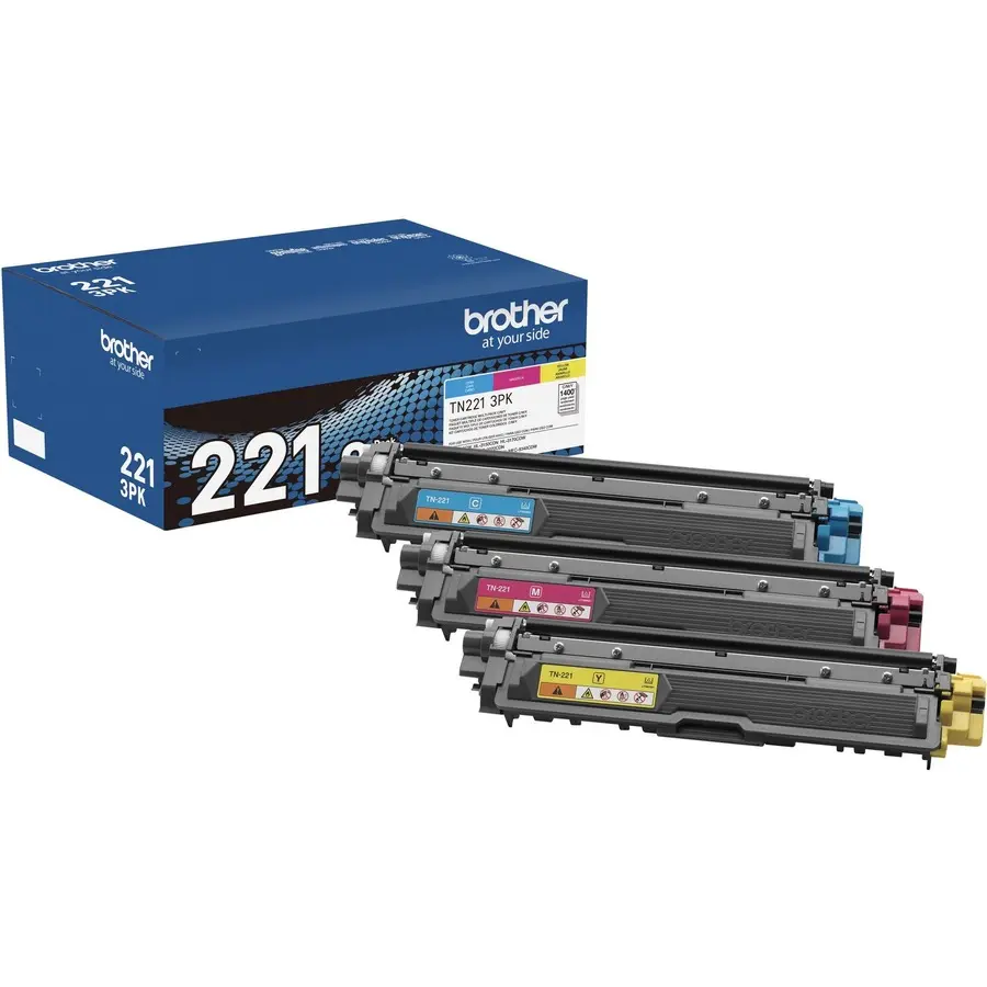 Brother TN221 Series Toner Cartridge 3-Pack - Cyan, Magenta, Yellow, Retail Pack