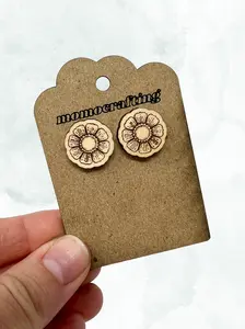 Engraved Flower Stud Earrings (Maple Wood)