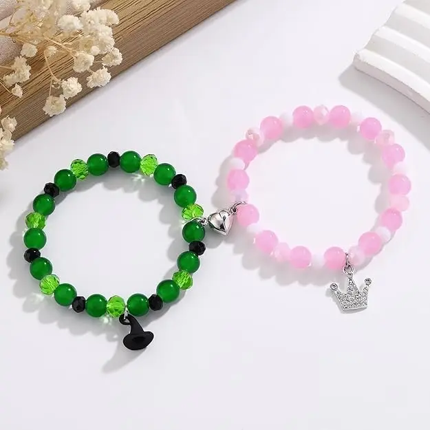 Unisex Movie 2-Piece Set Galentine's Day Fantasy Wicked Elphaba-Glinda Friendship Beads Bracelets - Flexible, Comfortable Fit, Festive Party Gifts for Women; Ideal for Anniversary, Birthday, Two Piece Set
