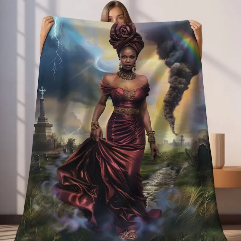 Lightweight Blanket - Oya | Spiritual Gifts For Women | Regla De Ocha | Santeria | Orisha Gifts | Yoruba Art | African Deity | Flannel  Blanket