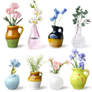 8 PCS Mini Vase Magnets, 3D Ceramic Flower Vase Fridge Magnets Cute Tiny Plant Vases for Refrigerator Accessories Kitchen Locker Office Decoration, Magnetic Vases Home Decorative Fridge Art
