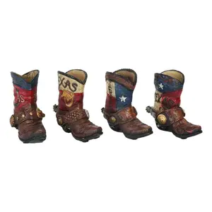 Set of 4 Western Texas Cowboy Cowgirl Faux Tooled Leather Spur Boots Pen Holder
